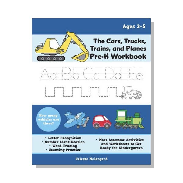 The Cars, Trucks, Trains, and Planes Pre-K Workbook for wholesale by The Stable Book Group