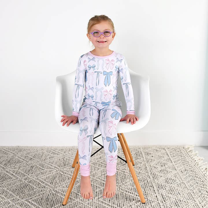 Gigi and Max - Wholesale Sleepwear Set - Kids - Samantha Bows TWO PIECE - NO BUTTON Bamboo Kids Lounge