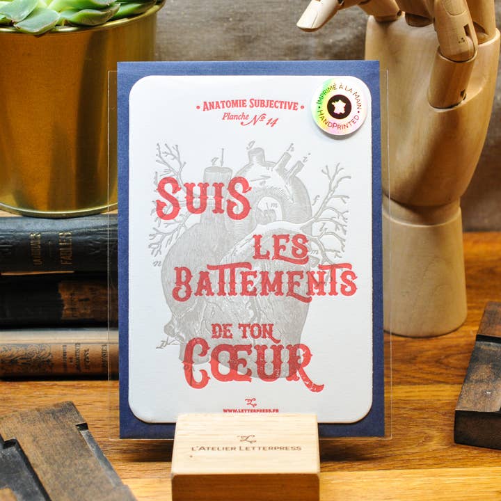 Tarjeta Letterpress Sigue tus Latidos (con sobre) para venta al por mayor de L'Atelier Letterpress