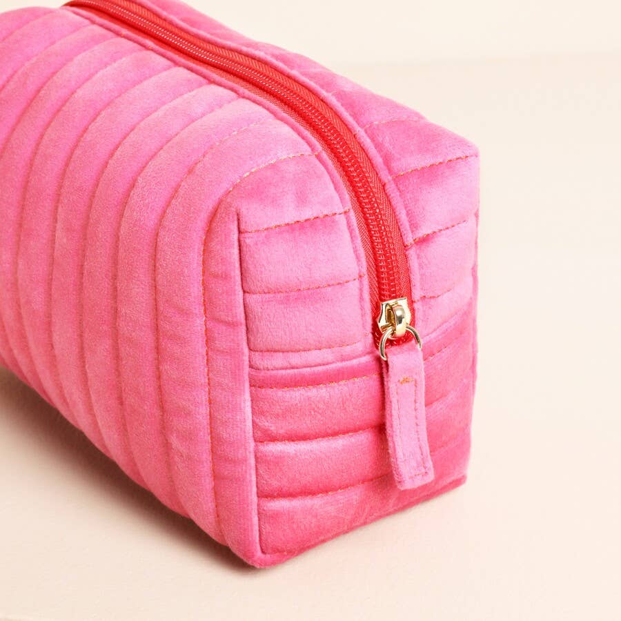 Lisa Angel – wholesale Make-up/cosmetic bag – Pink and Red Velvet Bow Makeup Bag2