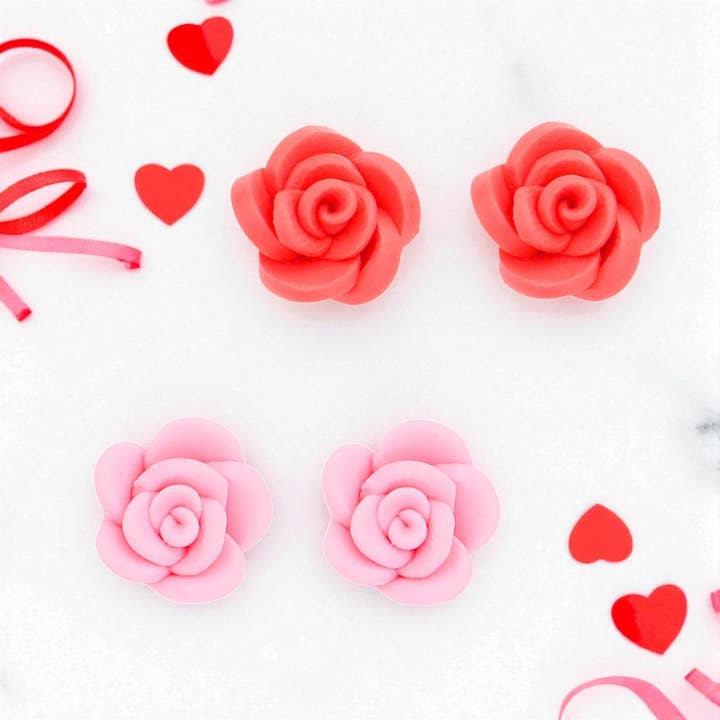 Blooming Rose Polymer Clay Stud Earrings (2 Colors) for wholesale by Lavender Willow