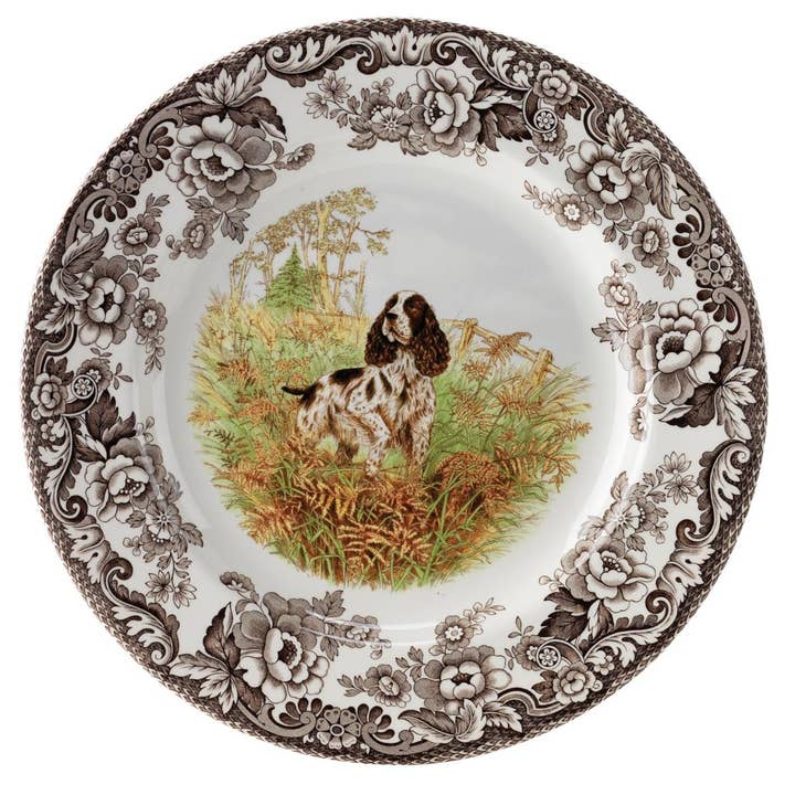 Spode Woodland Dinner Plate 10.5 In (English Springer Span) for wholesale by Portmeirion, Spode, Pimpernel, Nacthmann, Wrendale Designs