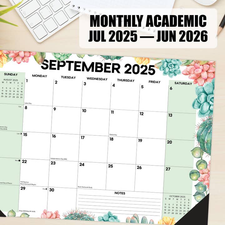 Willow Creek Press & Gifts - Wholesale Calendar - Succulents Academic July 2025 - June 2026 17" x 12" Small Monthly Desk Pad1