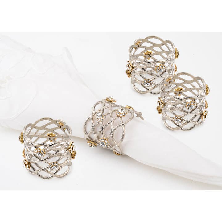 Set Of 4 Napkin Rings Jeweled - Silver for wholesale by CLASSIC TOUCH DECOR INC.