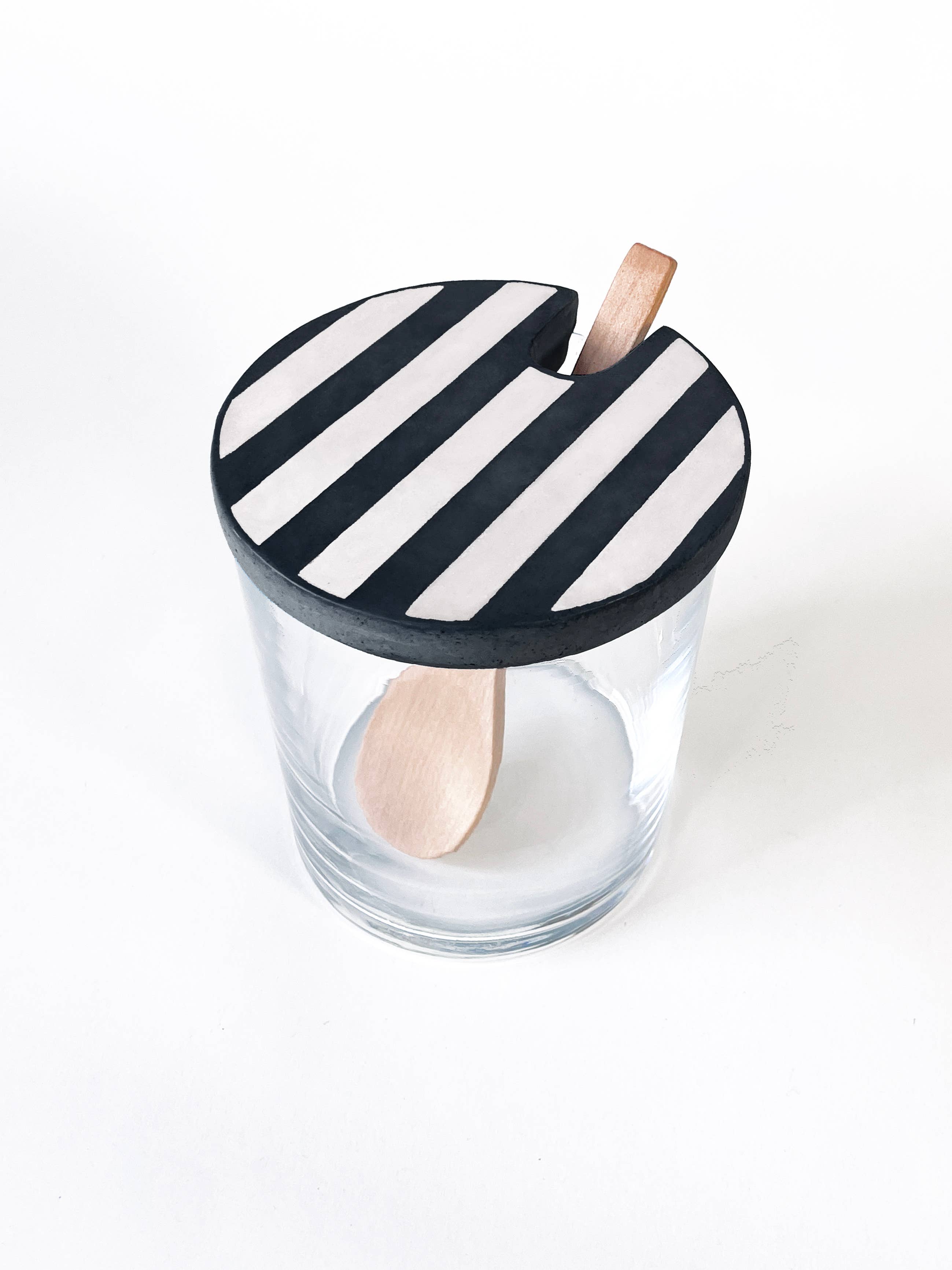 Casa Mescla - Wholesale Jar - Glass Sugar Pot with Stripe Lid & Wooden Spoon0