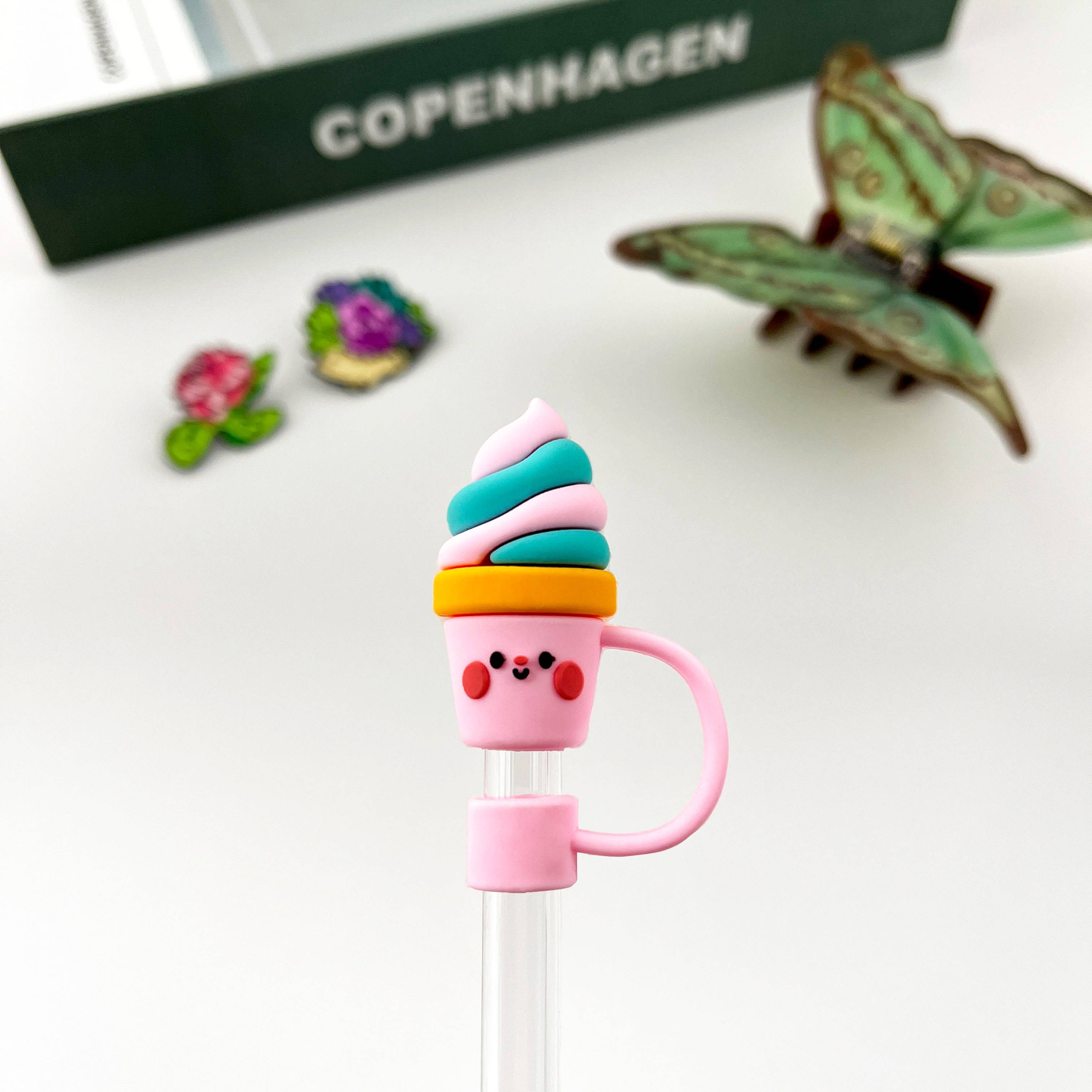 SoapElenGlen – Jarro por atacado – Topper de palha de gelado rosa2