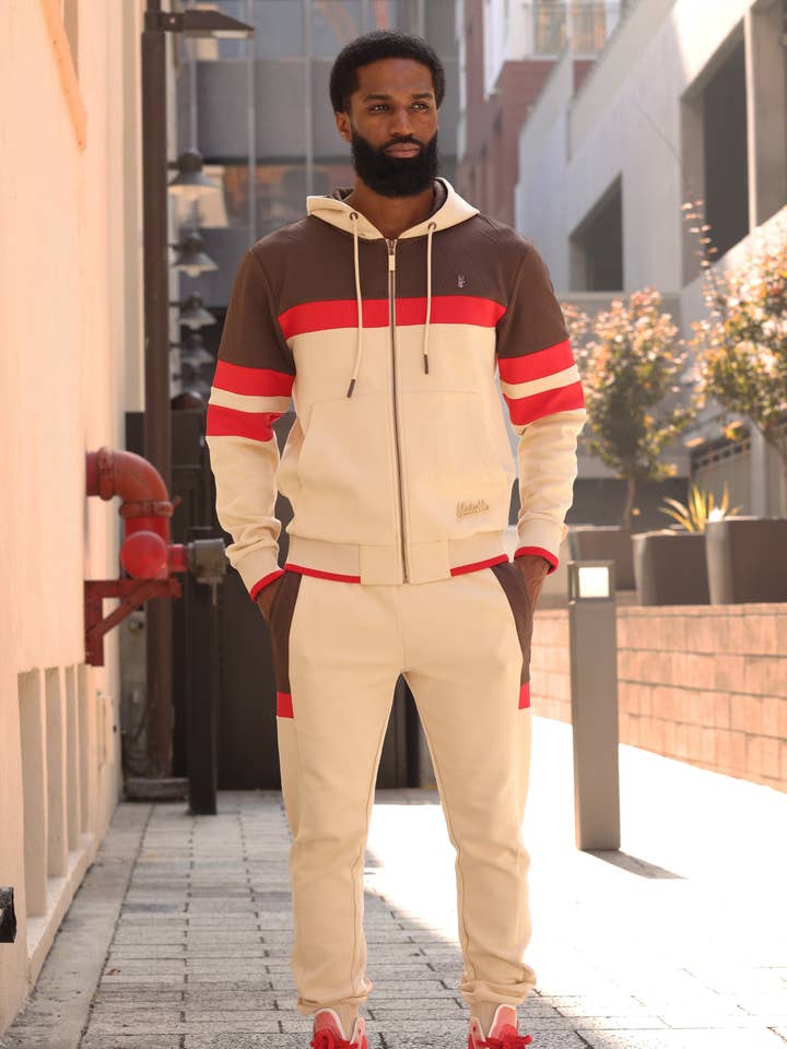 M3500 Daniali Jacquard Hoodie Set - Khaki for wholesale by Makobi