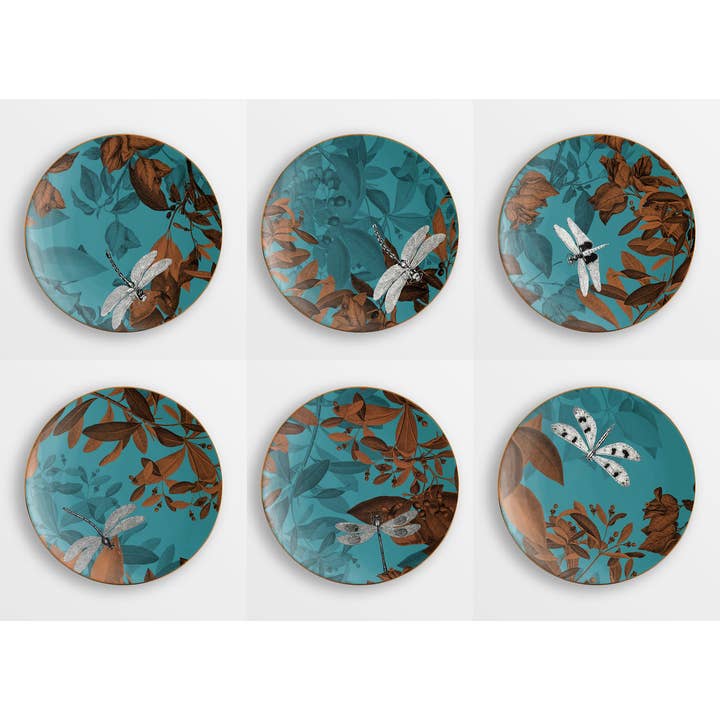 Ensemble de 6 assiettes à pain en porcelaine Black Dragon Pool pour la vente par Vito Nesta Grand Tour