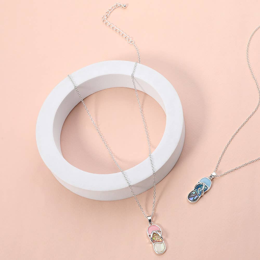 Sensibling Corp. – wholesale Pendant/charm necklace – Abalone Sea Glass Flip Flop Pendant Necklace
4