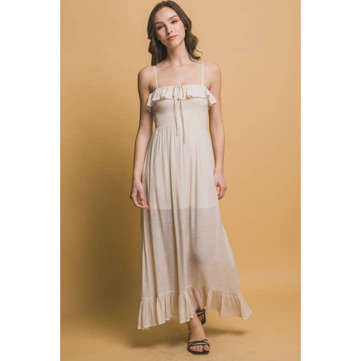 SMOCKED RUFFLE MAXI DRESS for wholesale by Pinkbloom