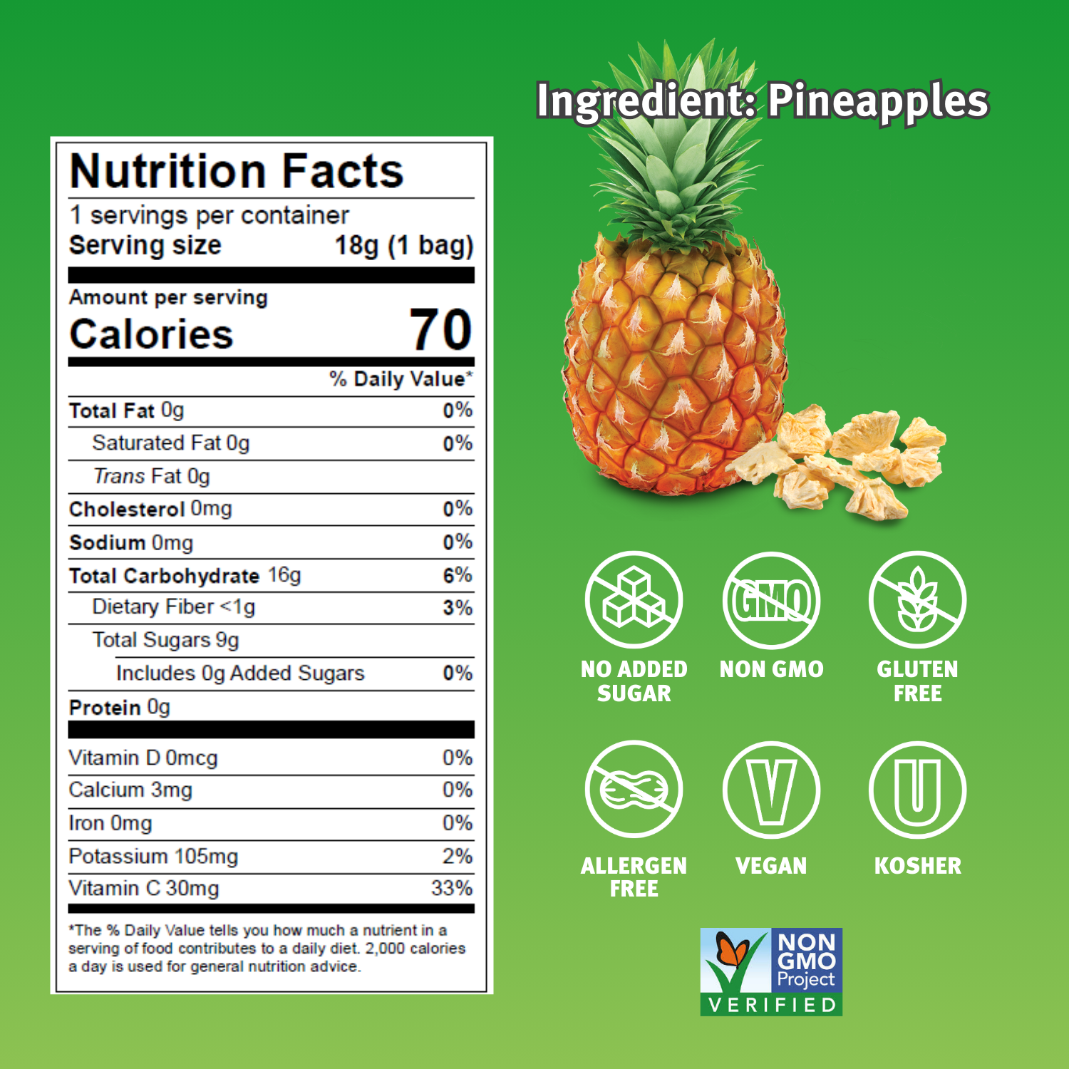 Crispy Green - Wholesale Dried/Dehydrated Fruit - Freeze Dried Pineapple 72g, Multi-pack3