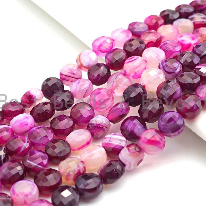 Perline a forma di moneta di agata rosa viola naturale tagliata a conchiglia di tartaruga a doppia faccia, agata tagliata a scacchiera 6mm/8mm/10mm, filo intero 15,5 «, Sku #UA84 per la vendita all'ingrosso da parte di BestBeads&Beyond