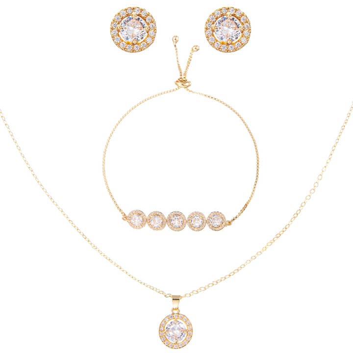 Ensemble de 3 pièces en zircone cubique ronde pour la vente par Diacly