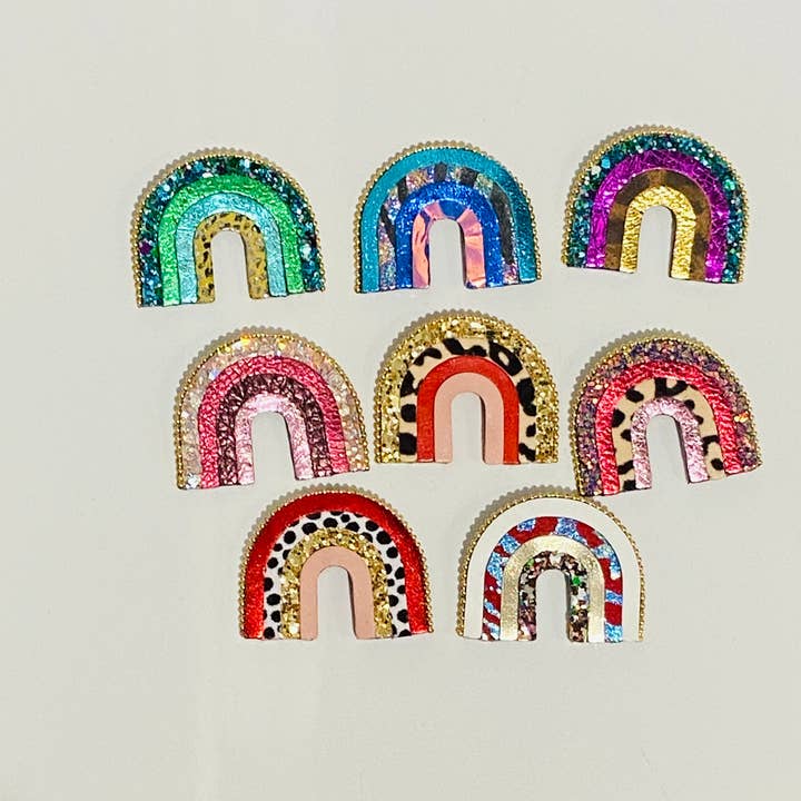Recycled leather rainbow brooch for wholesale by Moni Kréation