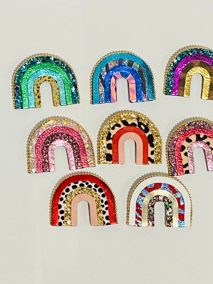 Recycled leather rainbow brooch for wholesale by Moni Kréation