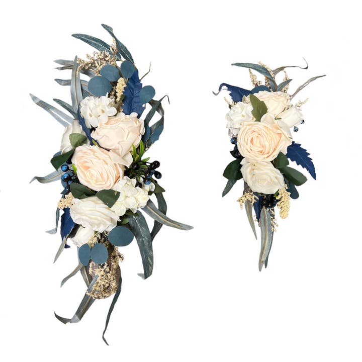 Navy Teal Wedding Artificial Welcome Sign Floral Set for wholesale by Sun Decorer