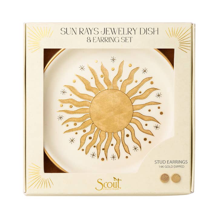 Jewelry Dish & Stud Earring Set - Sun Rays/Cream for wholesale by Scout Curated Wears