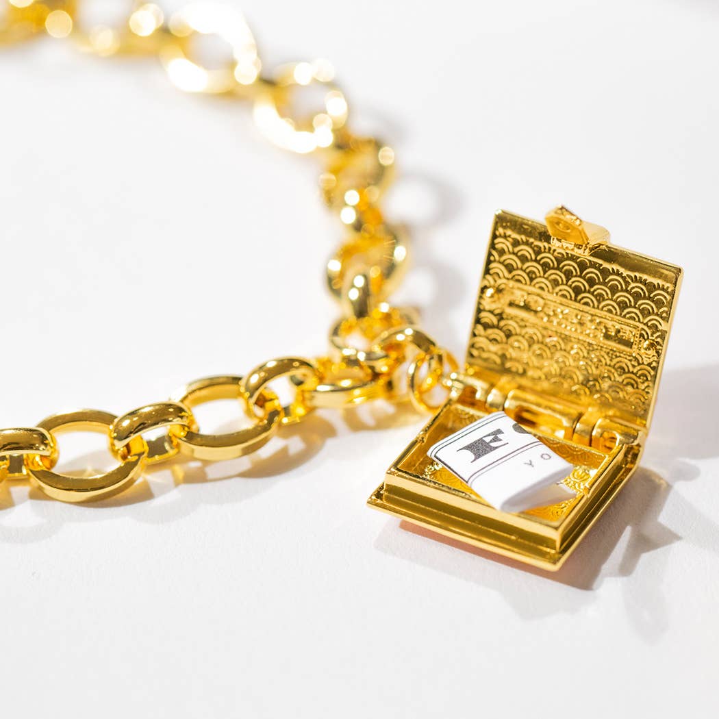 Fortune & Frame - Wholesale Charm/Dangle Bracelet - Book Charm Bracelet (Magenta) - Gold4