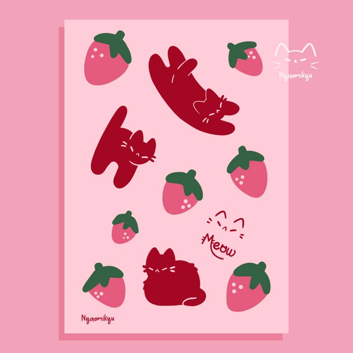 Strawberry Cats Print for wholesale by Nyaomikyu