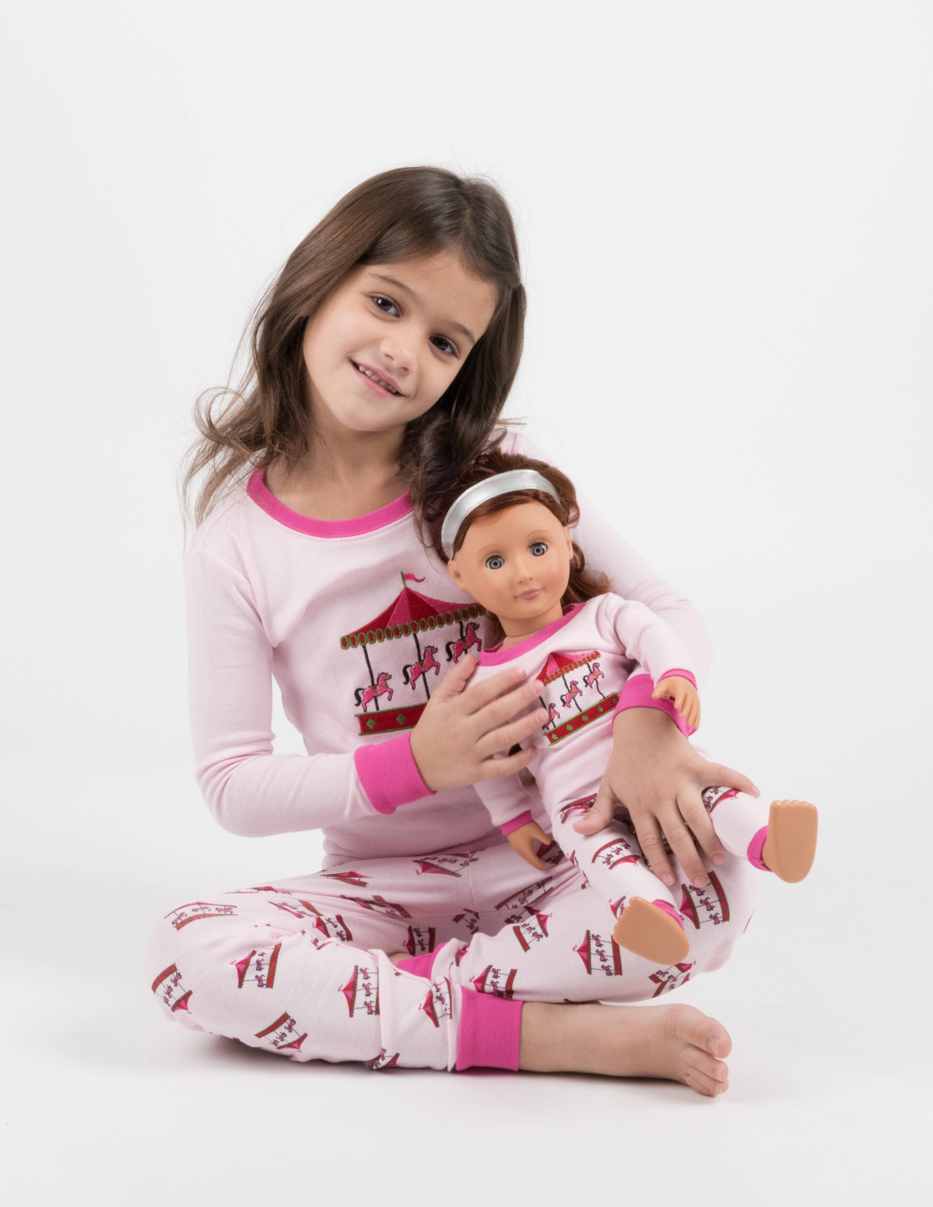 Leveret Pajamas - Wholesale Sleepwear Set - Kids - Kids Girl & Doll Cotton Carousel Pajama3
