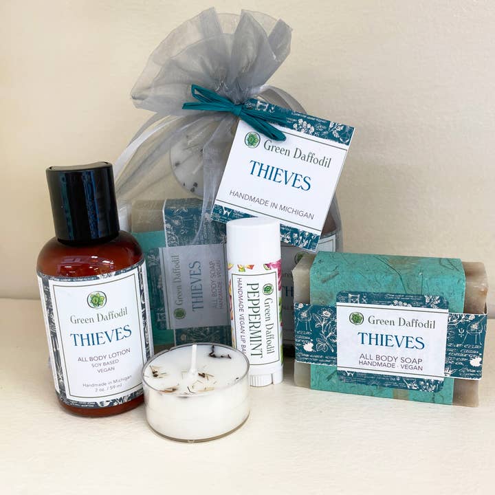 Green Daffodil Bath & Body - Wholesale Bath & Body Set - Thieves Organdy Quartet Gift Set - Essential Oil Blend1