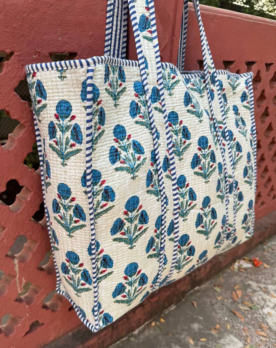 Bhawana Handicrafts - Wholesale Tote Bag - Women's - White Cotton Quilted Bag Market Bag Block Printed Travel Bag2