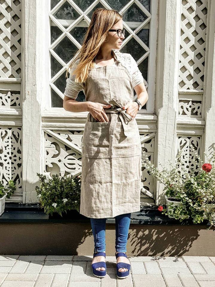 Avental completo de linho grosso, vestido de cozinha de linho, linho espesso por atacado de The Raw Linen