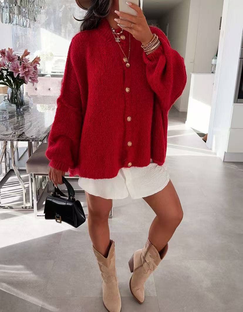 ESTEE BROWN - Vente Cardigan – femme - Gilet en laine avec boutons dorées - 102613