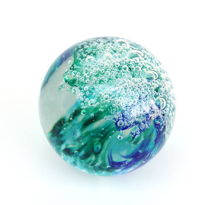 California Seashell Company - Wholesale Decorative Tabletop Object - Small Blue-Green Wave - Blown Glass Globe2