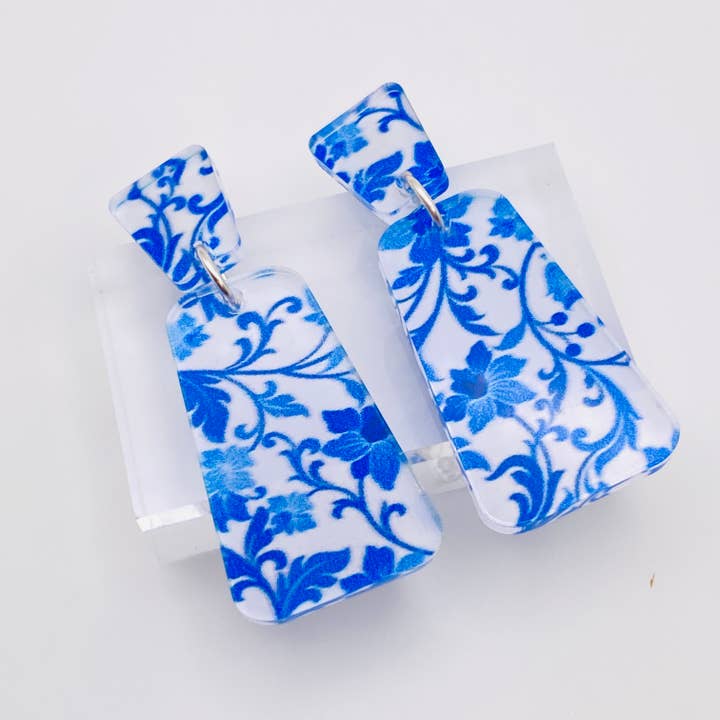 GEO VINTAGE BLUE FLORAL EARRINGS for wholesale by Sandy Lou Designs