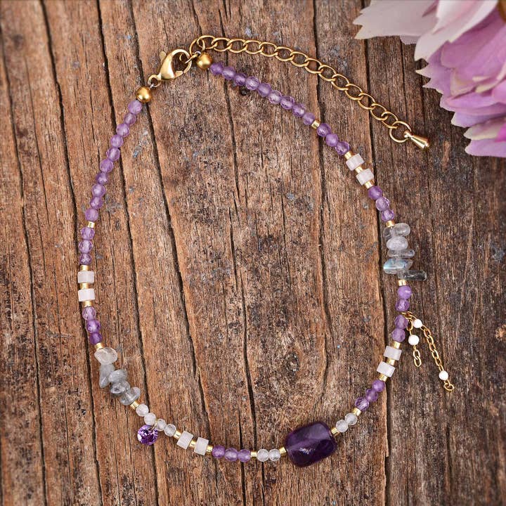 Cavigliera con Perline di Ametista Naturale e Labradorite per la vendita all'ingrosso da parte di Free Spirit Shop