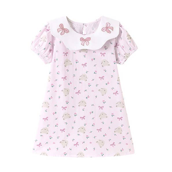 Abito a maniche corte con motivo floreale e animale per ragazze alla moda. per la vendita all'ingrosso da parte di MyKids-USA®