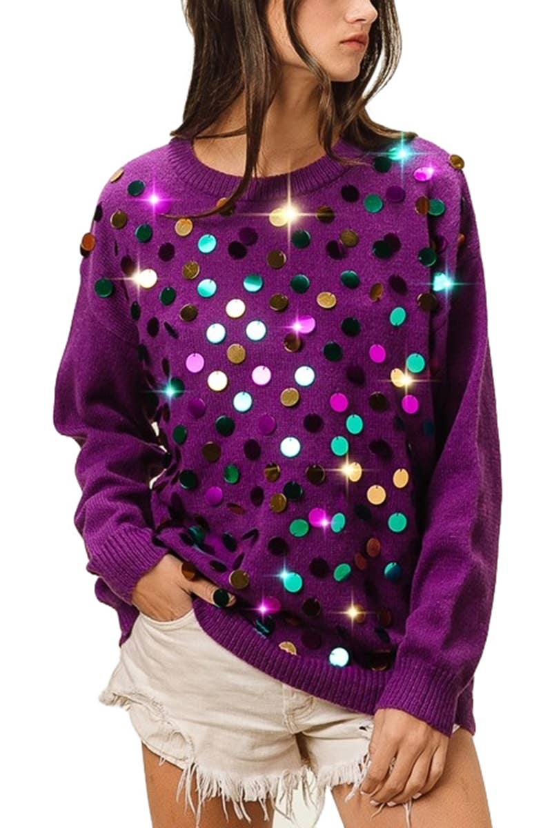 Vanilla Monkey - Vendita all'ingrosso Maglione tricot - Donna - Pullover in maglia con lustrini Mardi Gras Colors0