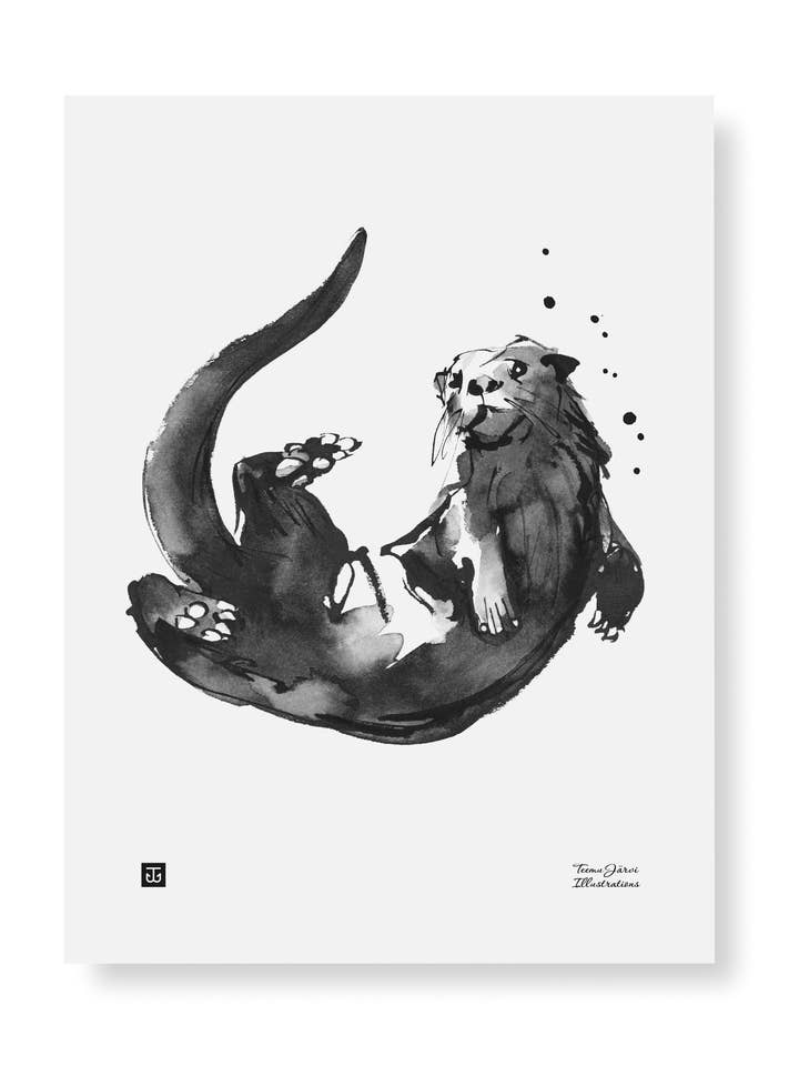 Stampa artistica a lontra, 30 x 40 cm. per la vendita all'ingrosso da parte di Teemu Järvi Illustrations