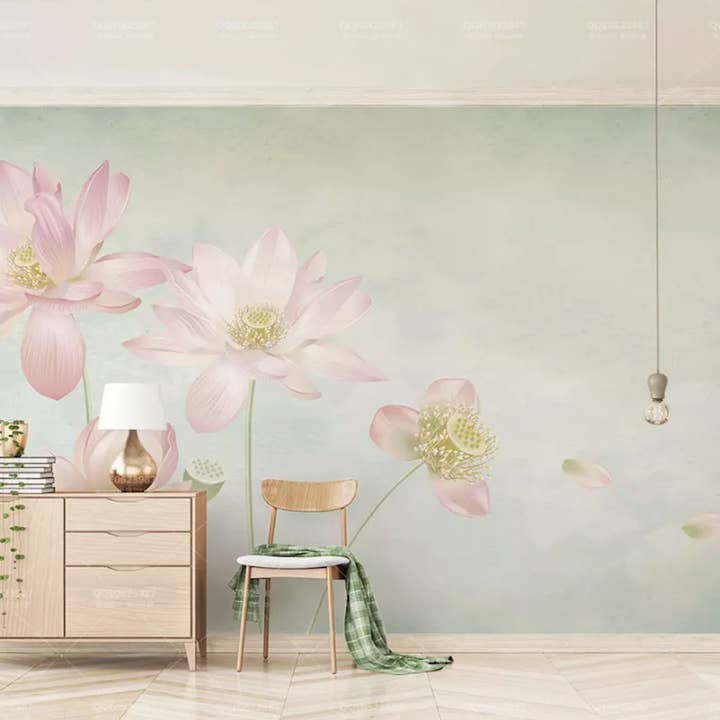 Lotus Floral Vintage Chinees verwijderbaar behang voor wholesale door GK Home Decor