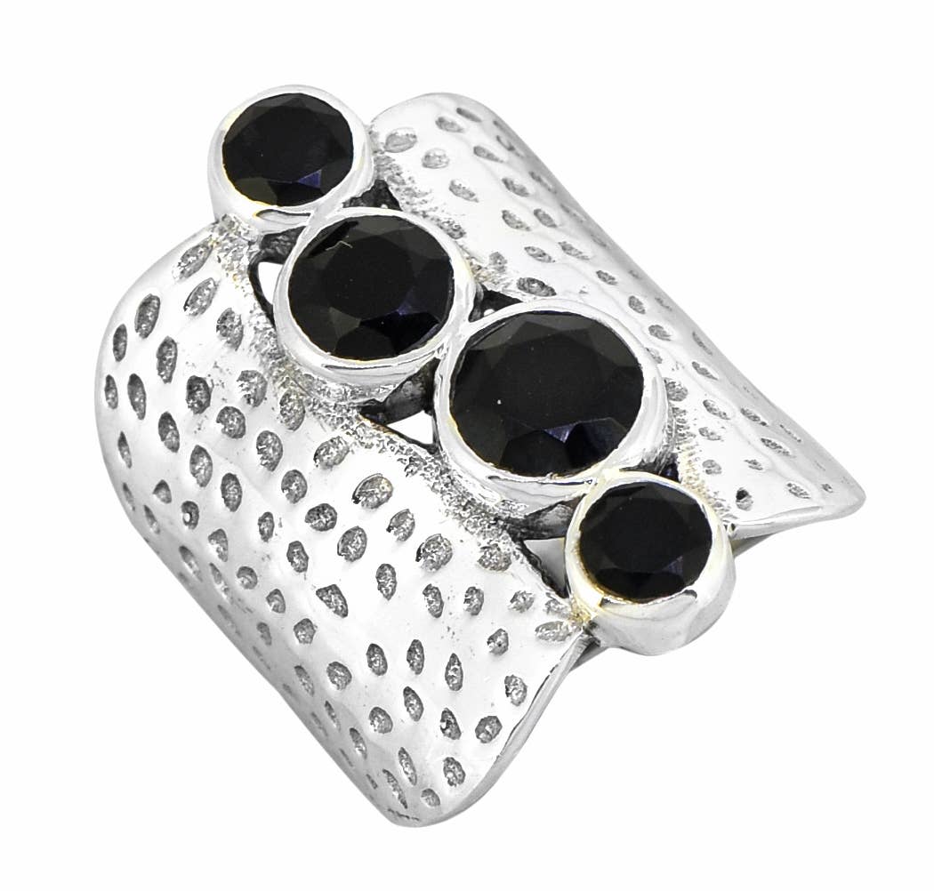 Tiramisu - Wholesale Cocktail/Statement Ring - Black Onyx 925 Sterling Silver Hammered Statement Ring4