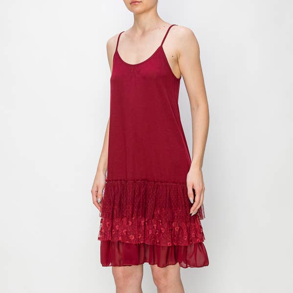 DRESS OR DRESS EXTENDER WITH LACE LAYER -4672 RED for wholesale by Origami Apparel ~ Lace and Crochet inspired