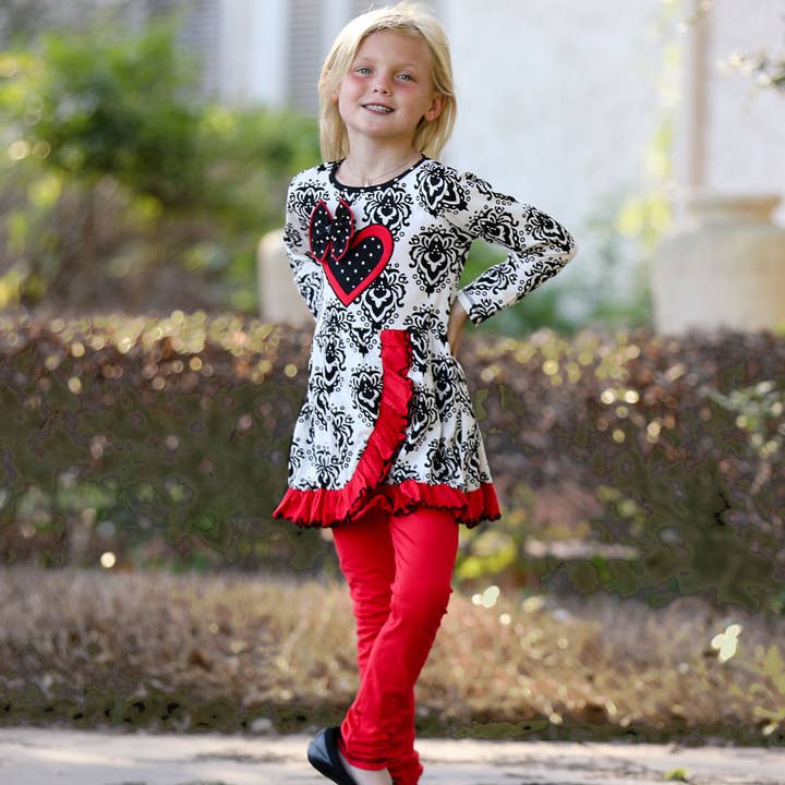 AnnLoren - Wholesale Top & Leggings Set - Kids - AnnLoren Heart Damask Valentines Day Girls Clothing Set3