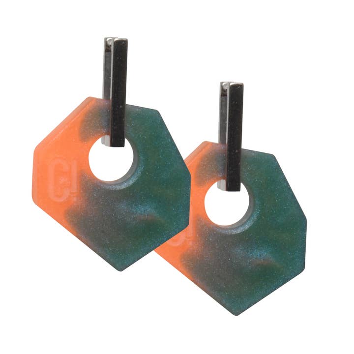 Brincos de Argola Epoxi Artesanal Laranja e Verde Escuro por atacado de Color Manifesto