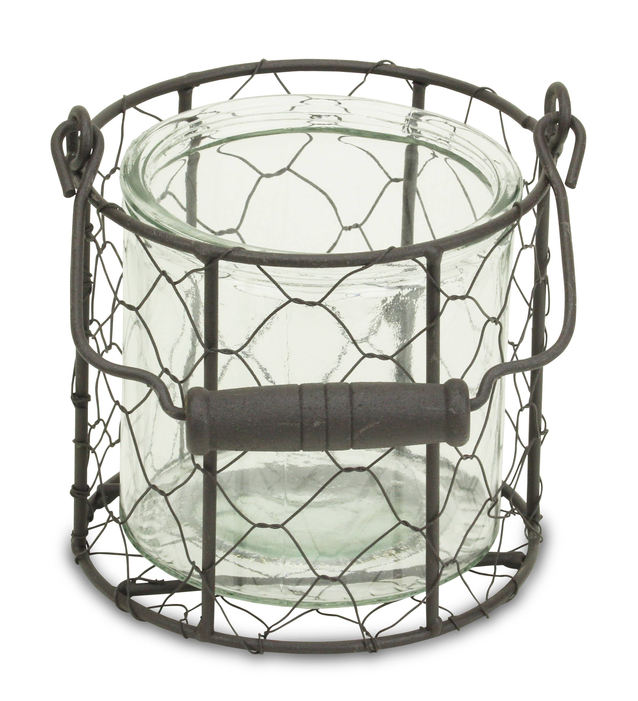 Cheungs Home Decor - Wholesale Decoratieve pot - Ronde glazen pot van Teska in bruine draadmand8