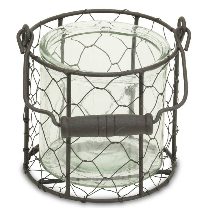 Cheungs Home Decor - Wholesale Decoratieve pot - Ronde glazen pot van Teska in bruine draadmand8