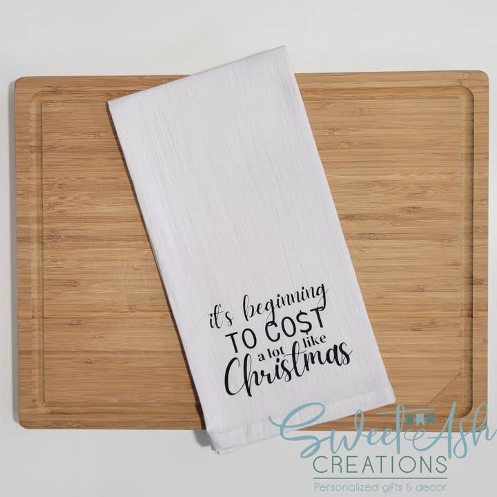 Cost a Lot Like Christmas Theedoek - Wit voor wholesale door Sweet Ash Creations