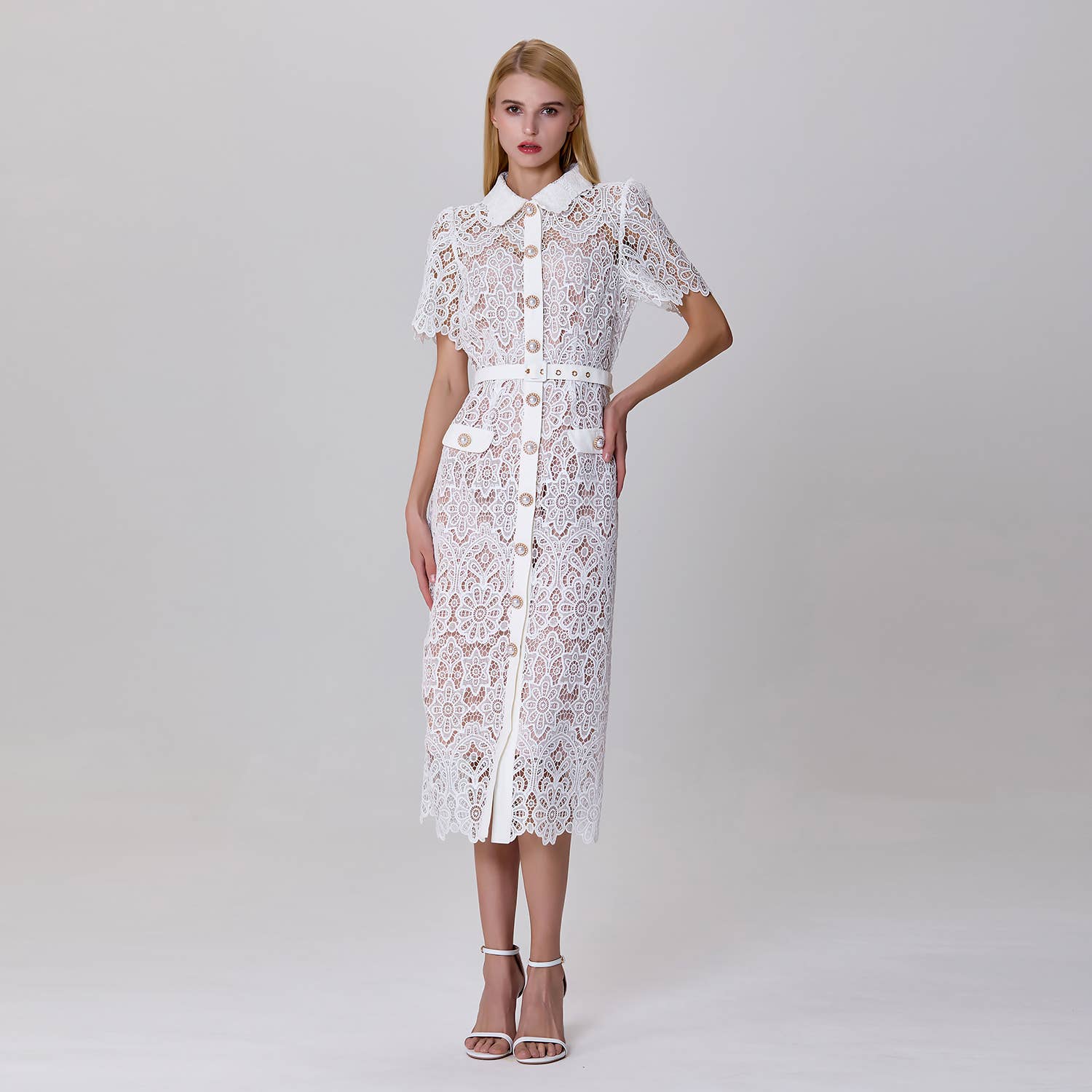 Smart and Joy - Wholesale Dress - Women's - Buttoned dress in sheer lace0