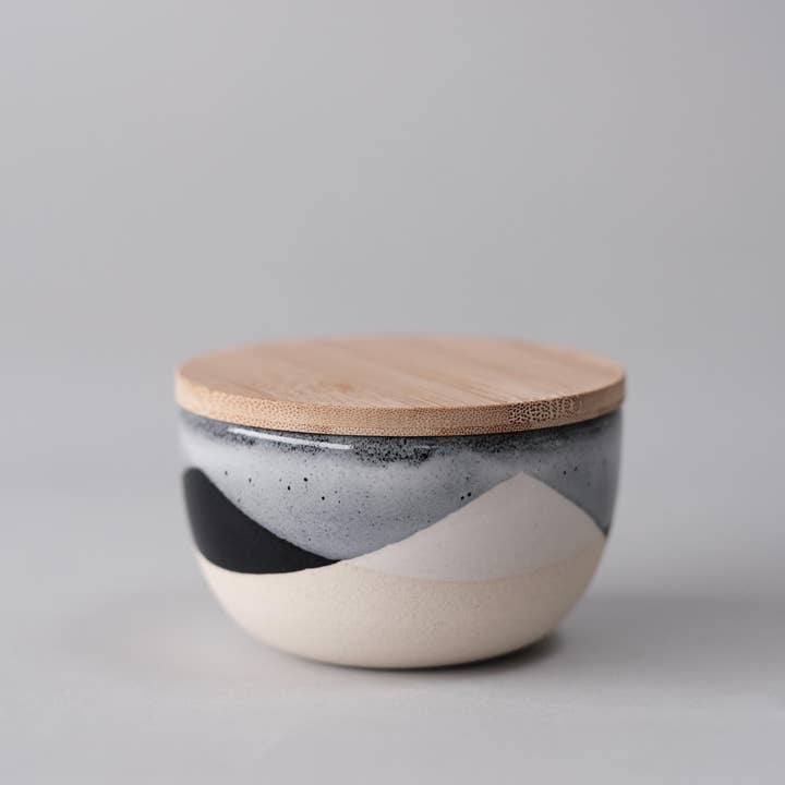 FHAR Studio - Wholesale Salt Mill - core - Salt Cellar with Bamboo Lid - Handmade porcelain 2