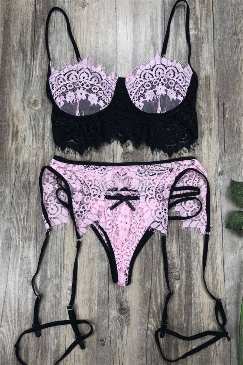 La Belle Fantastique – wholesale Underkläder - Dam – La Belle Fantastique Valentina 3 Piece Lace underkläder Set | Sexig underkläder Set |Brud gåva | Spets underkläder set | Svart underkläder set | Sheer underkläder set5