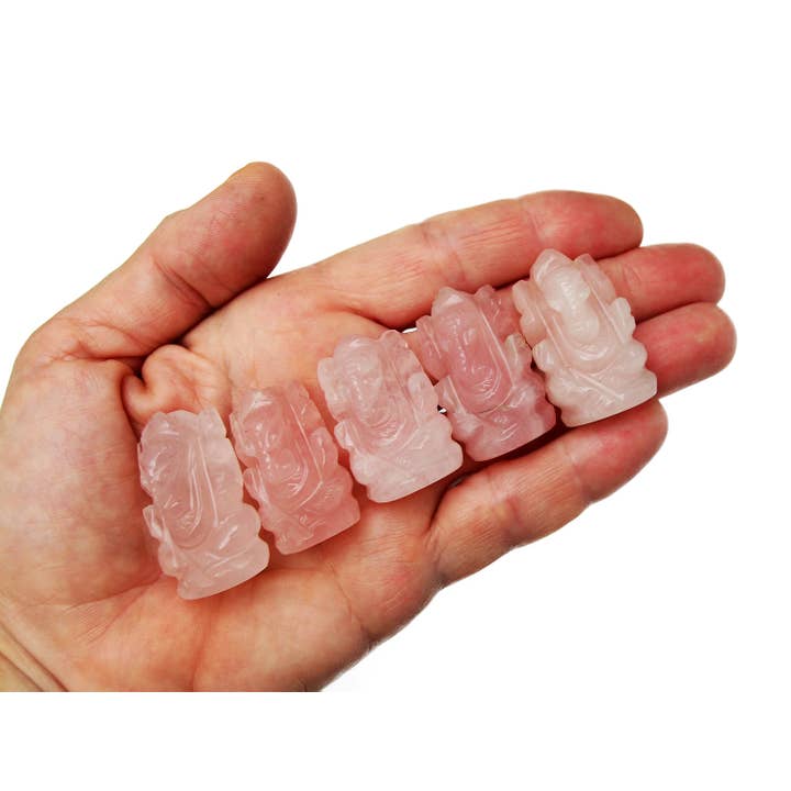Kaia & Crystals - Wholesale Spiritual Stone/Crystal - Mini Rose Quartz Ganesha Sculputure (30mm - 35mm) - Hand Carved Stone1