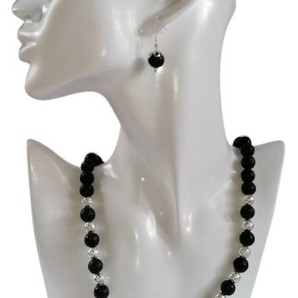 Set mit silbernen schwarzen Perlen für den Großhandel von Blue Moon Bijoux