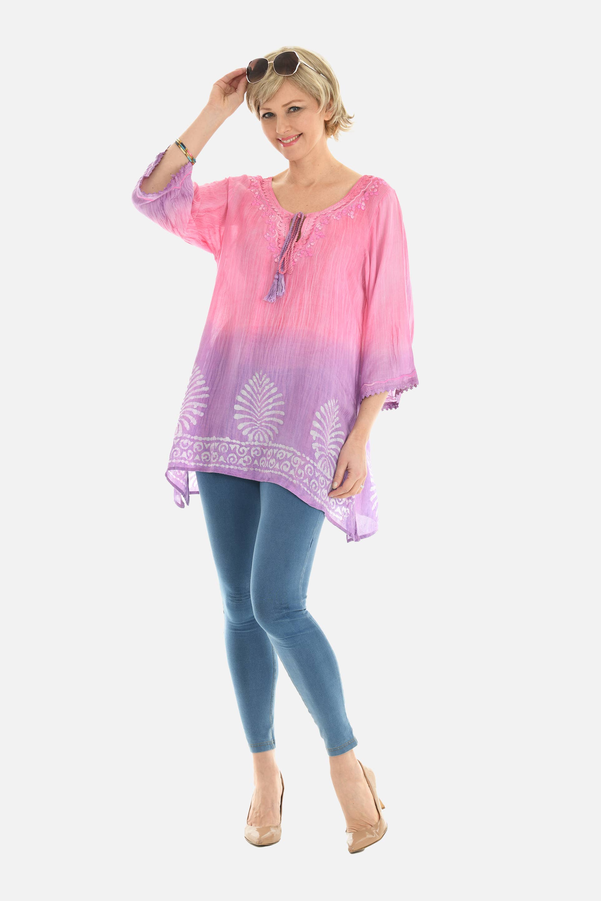 Shoreline Wear. INC - Wholesale Tunic - Women's - Geometric Wave Pom-Pom-Trim Keyhole-Front Tunic6