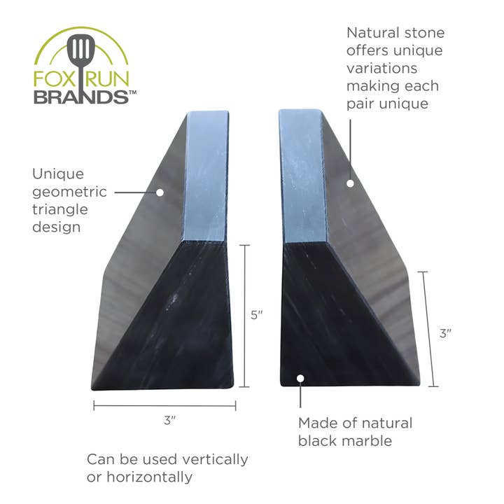 Fox Run Brands - Wholesale Bookend - Fox Run Black Marble Decorative Bookends, Set of 2, 3" x 5"