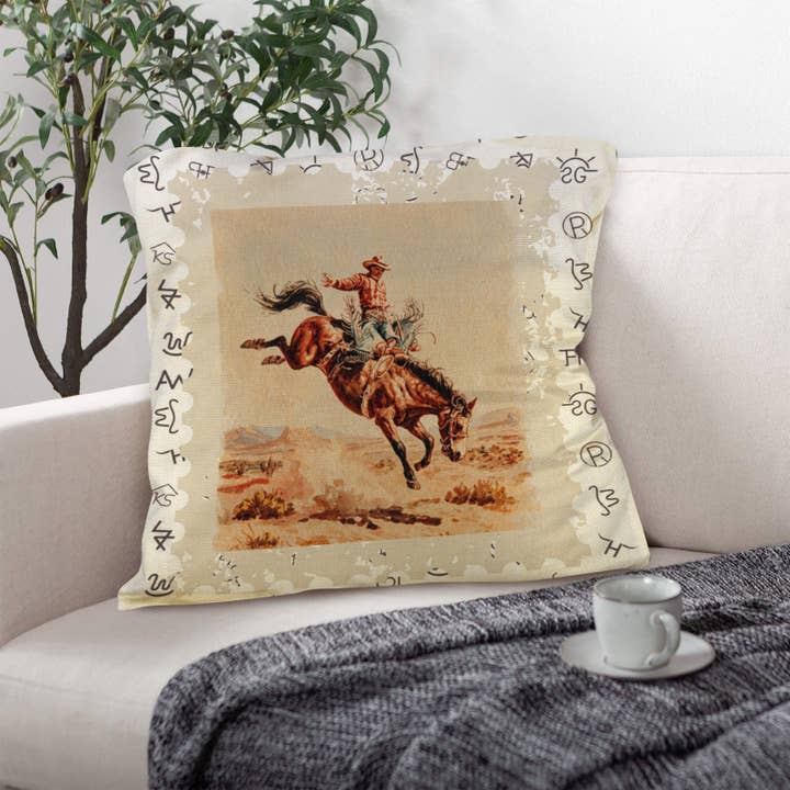 Baha Ranch Vintage Rodeo Stamp Throw Pillow Made in America for wholesale by BAHA RANCH WESTERN WEAR